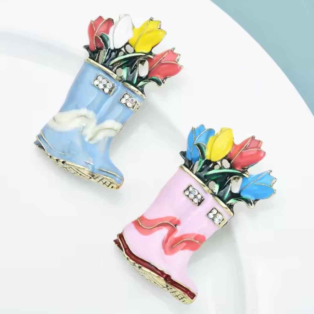 Rain Boots Flower Bouquet Brooch – Spring Garden Jewelry - Picture 5 of 9